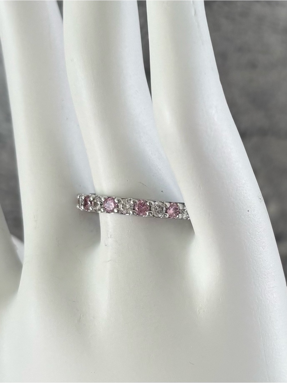 Diamonique Pink & Clear CZ Eternity Band Ring Sz 8